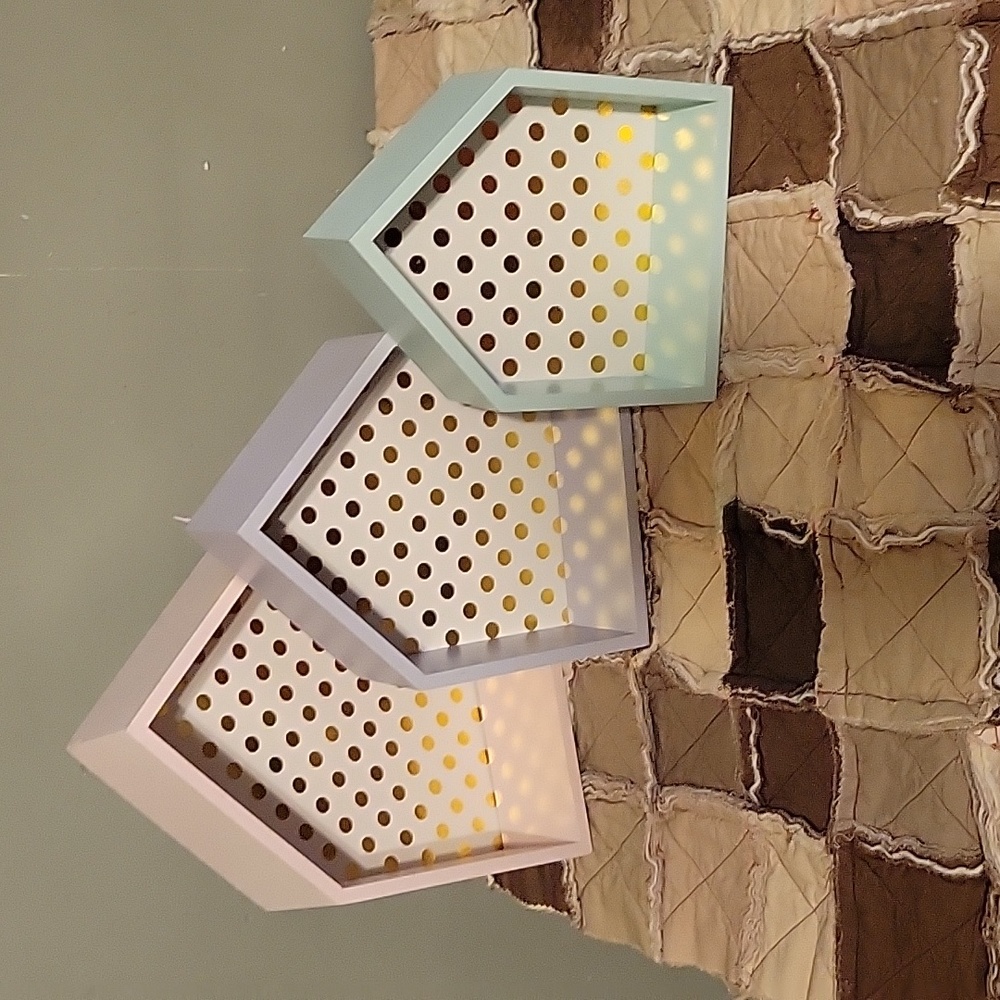 3 tier shelves pink, purple, green